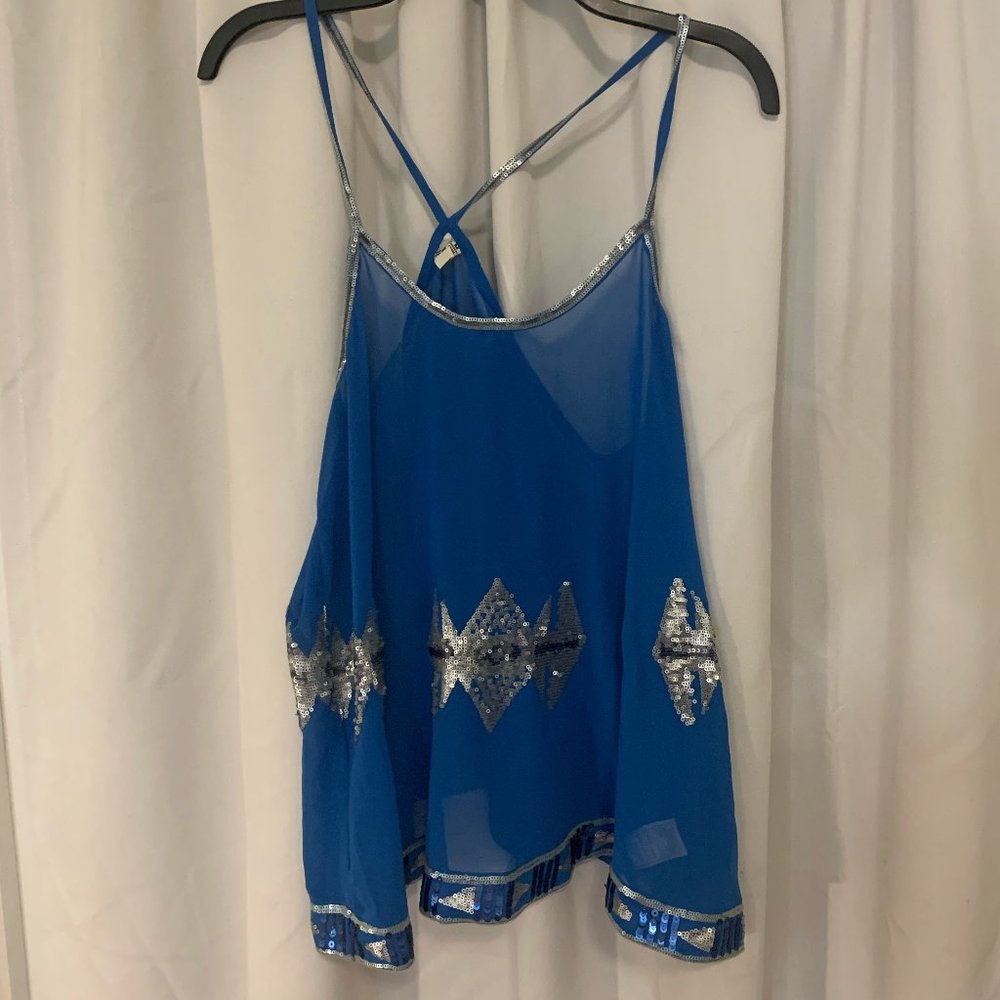 Sheer sequin blue top